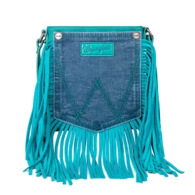 Wrangler Fringe Denim Crossbody in Turquoise