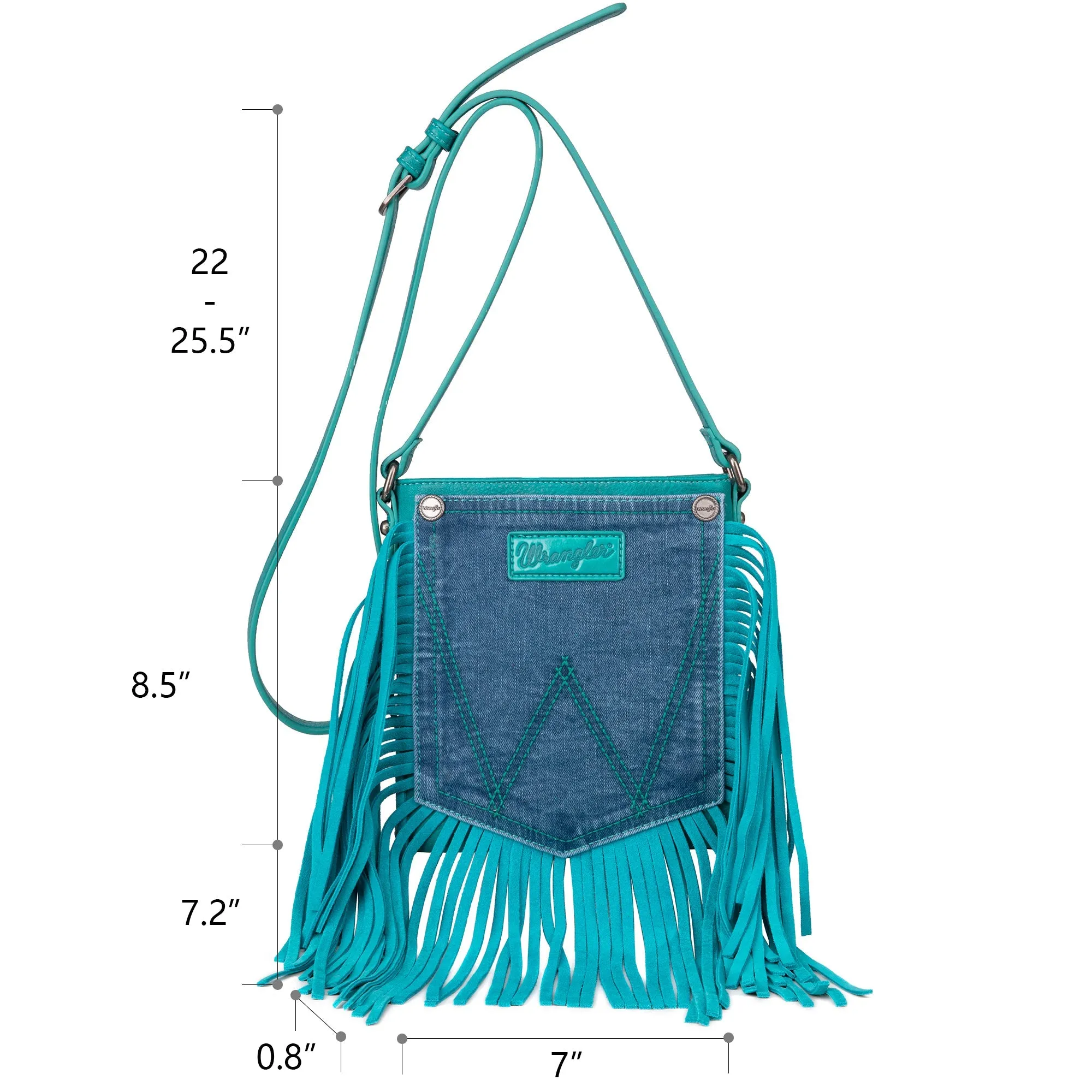 Wrangler Fringe Denim Crossbody in Turquoise