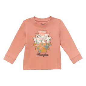 Wrangler Girl's Peach Desert Crewneck for Infants.