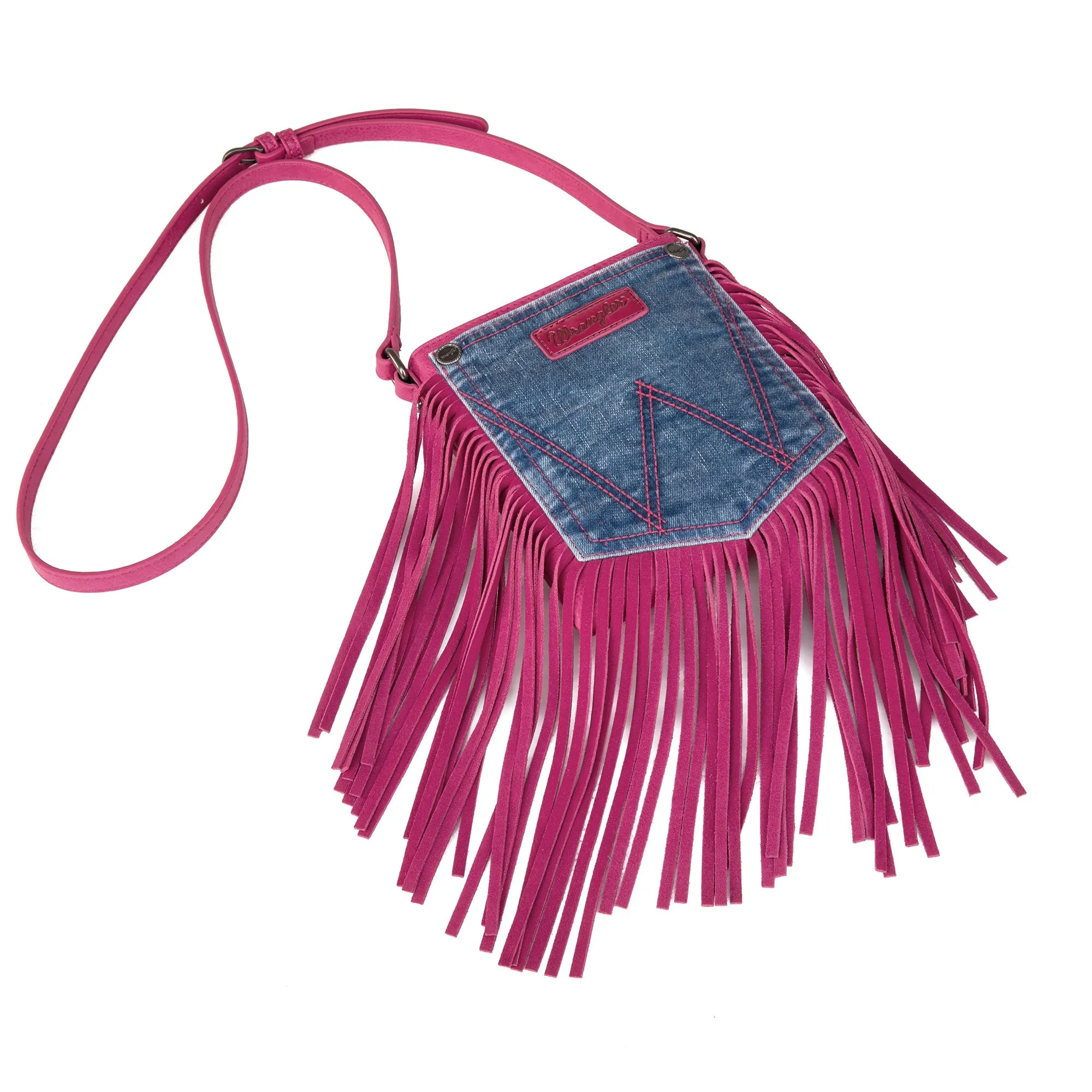 Wrangler Hot Pink Fringe Crossbody with Leather Accents