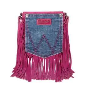 Wrangler Hot Pink Fringe Crossbody with Leather Accents