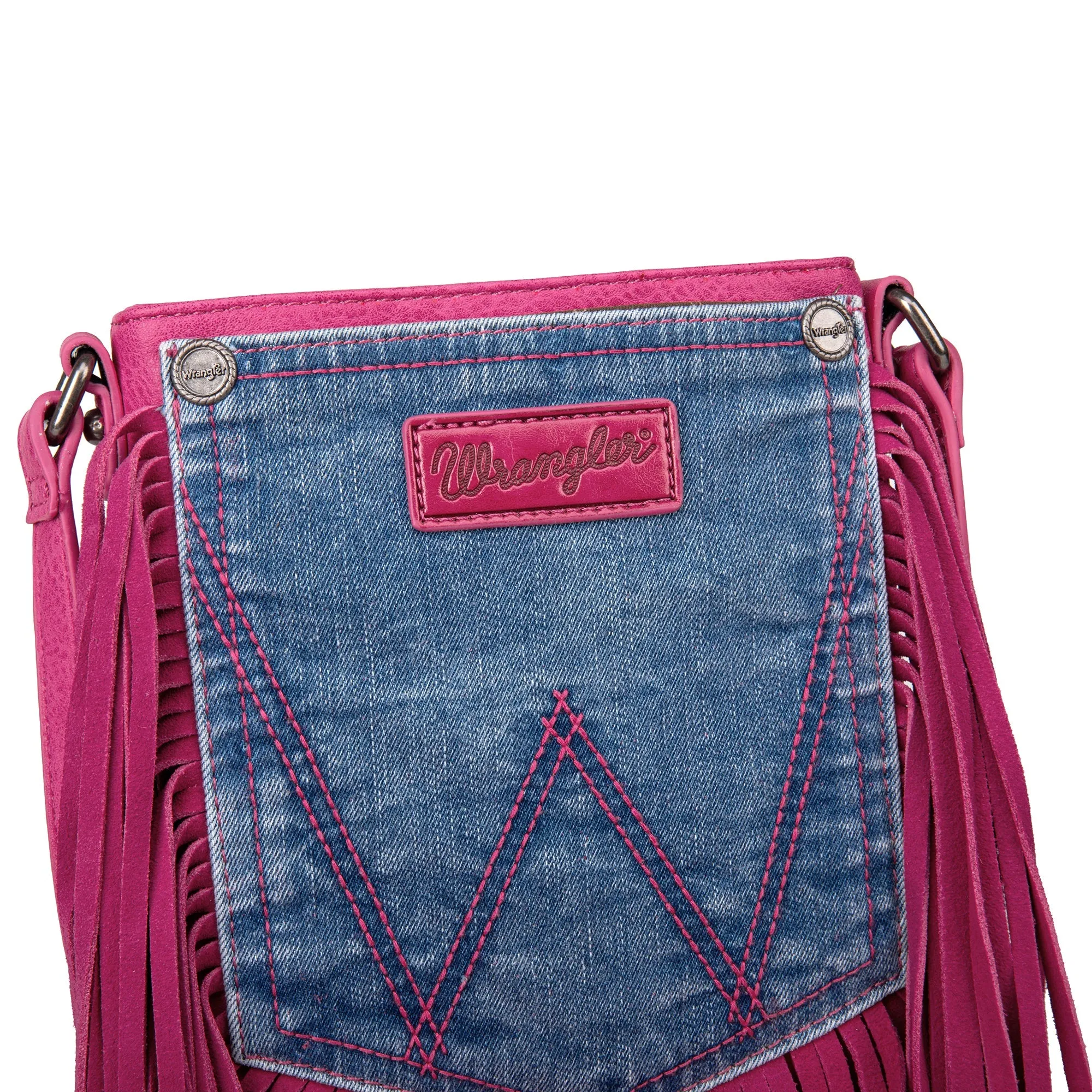 Wrangler Hot Pink Fringe Crossbody with Leather Accents