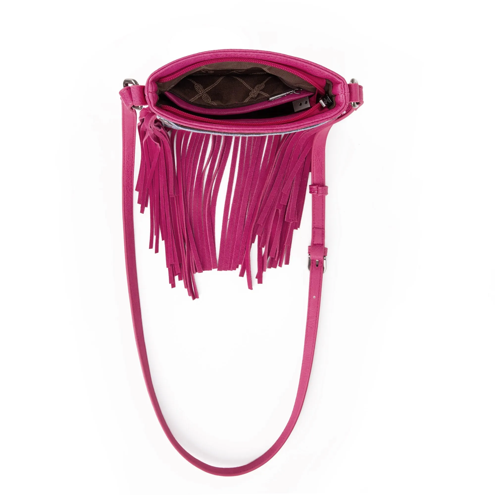 Wrangler Hot Pink Fringe Crossbody with Leather Accents