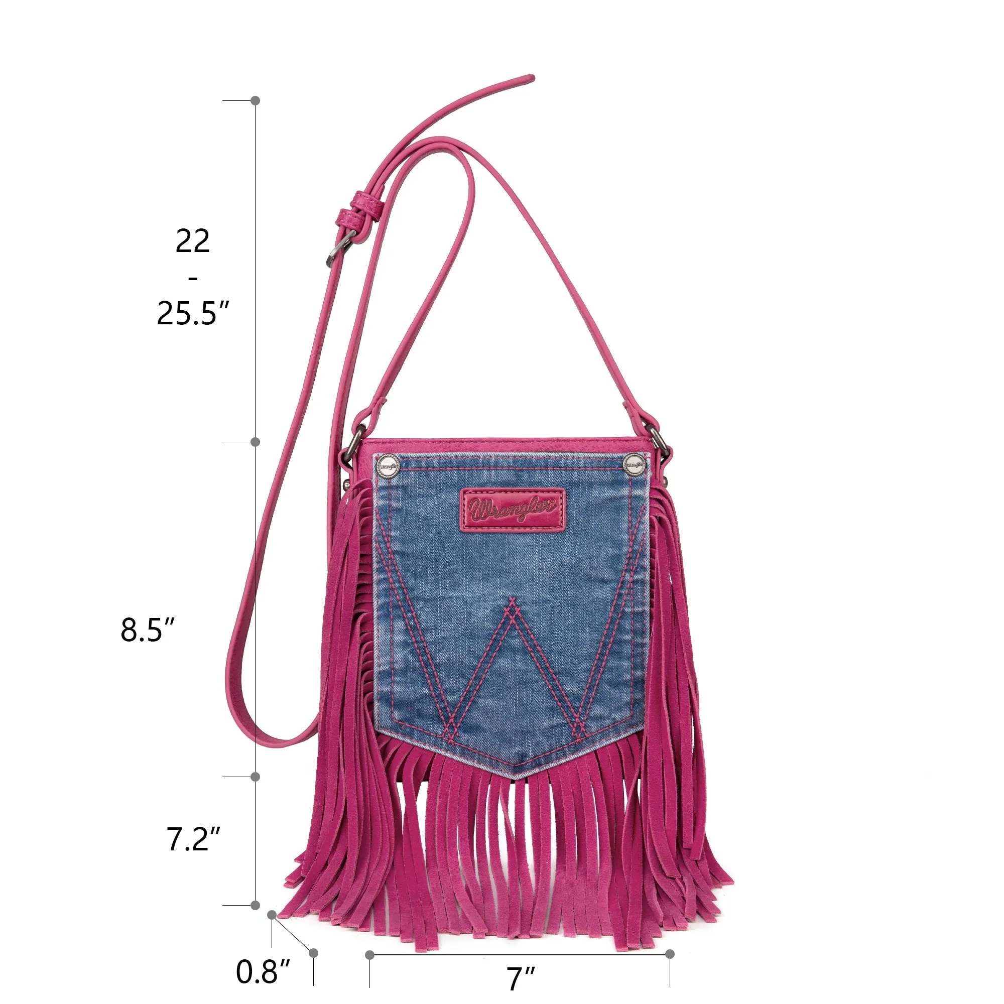 Wrangler Hot Pink Fringe Crossbody with Leather Accents