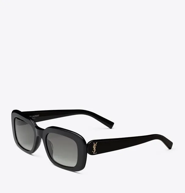 YSL SLM130 Pillowed Rectangular Sunglasses, Black (S)