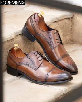 YURINA | Dark Tan Brogue Derby shoes - Shop Now