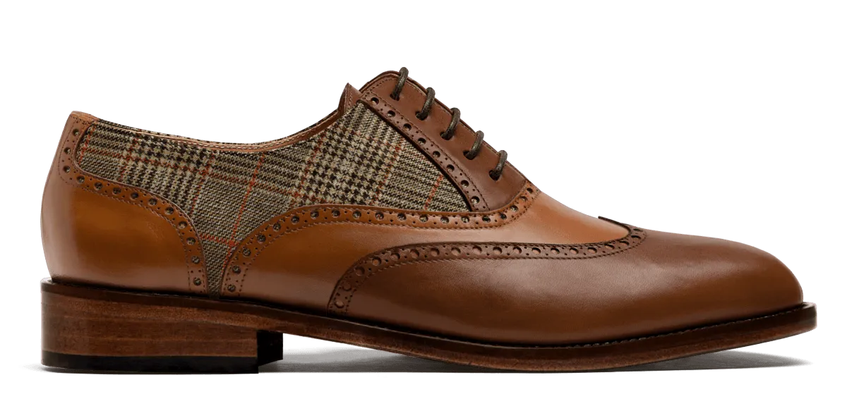  Zapatos Brogue en piel y tweed marrón