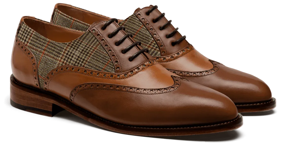  Zapatos Brogue en piel y tweed marrón