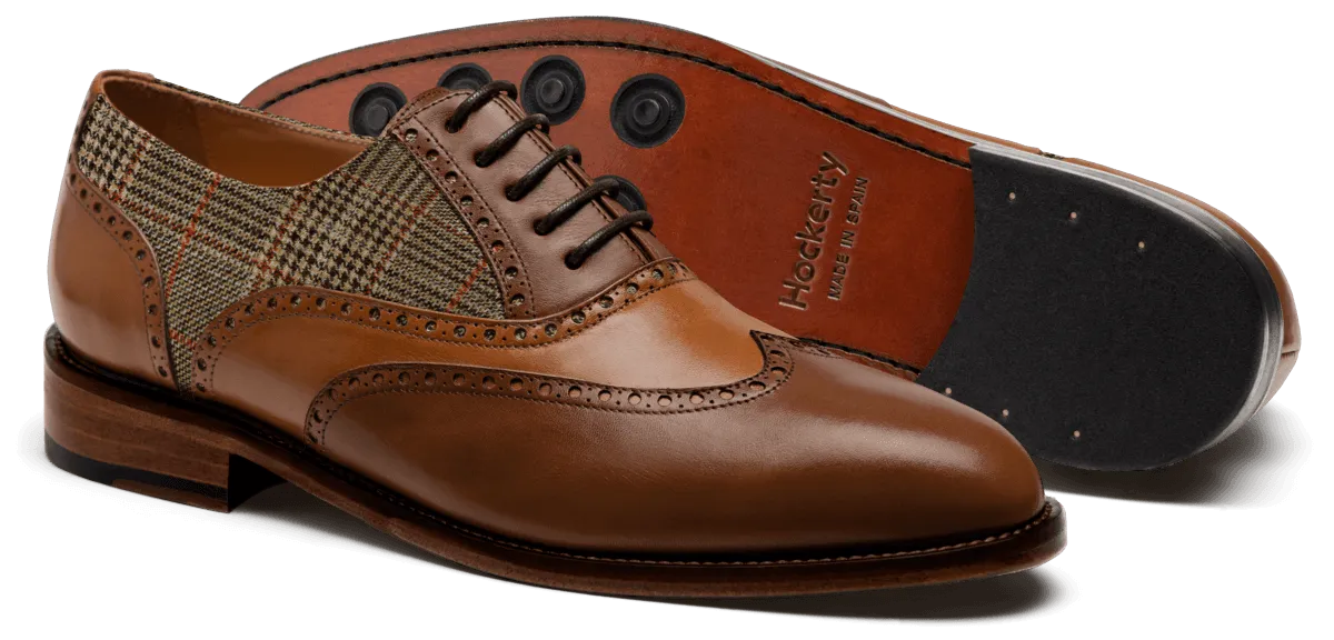  Zapatos Brogue en piel y tweed marrón