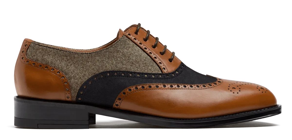  Zapatos Brogue en serraje, piel y tweed azul y marrón