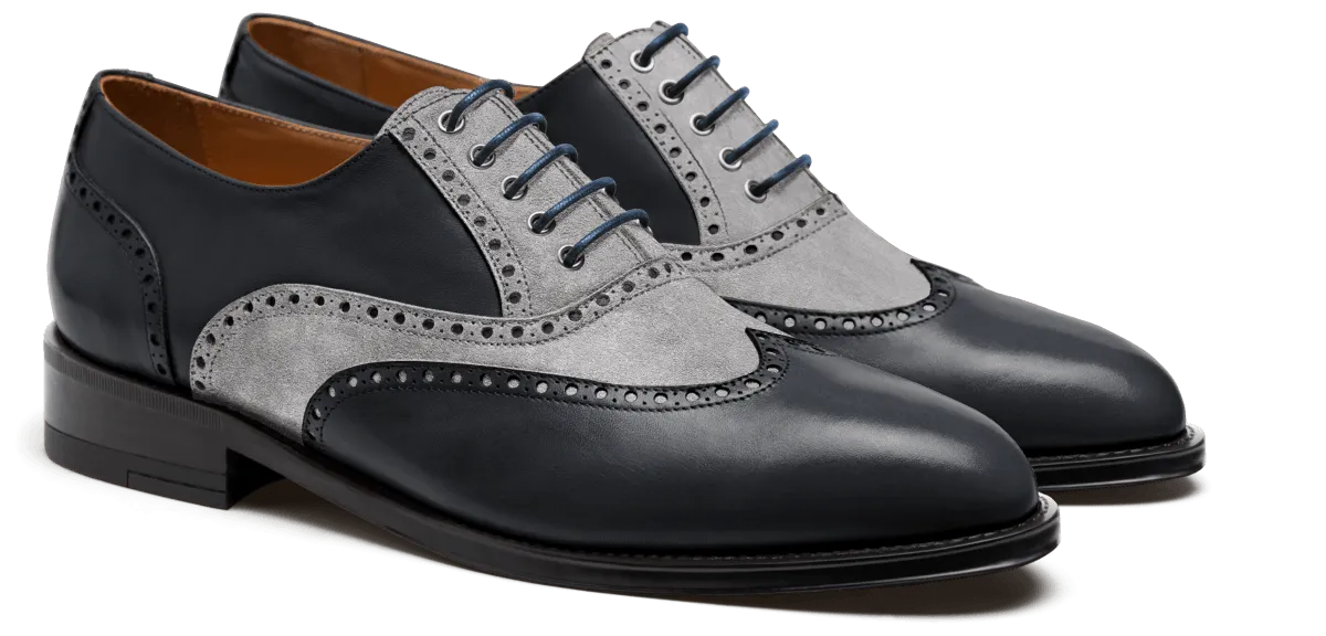  Zapatos Brogue en serraje y piel gris y azul