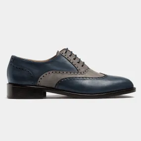  Zapatos Brogue en serraje y piel gris y azul