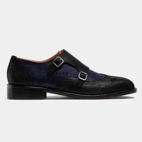  Zapatos Brogue en terciopelo y piel azul, negro y marrón