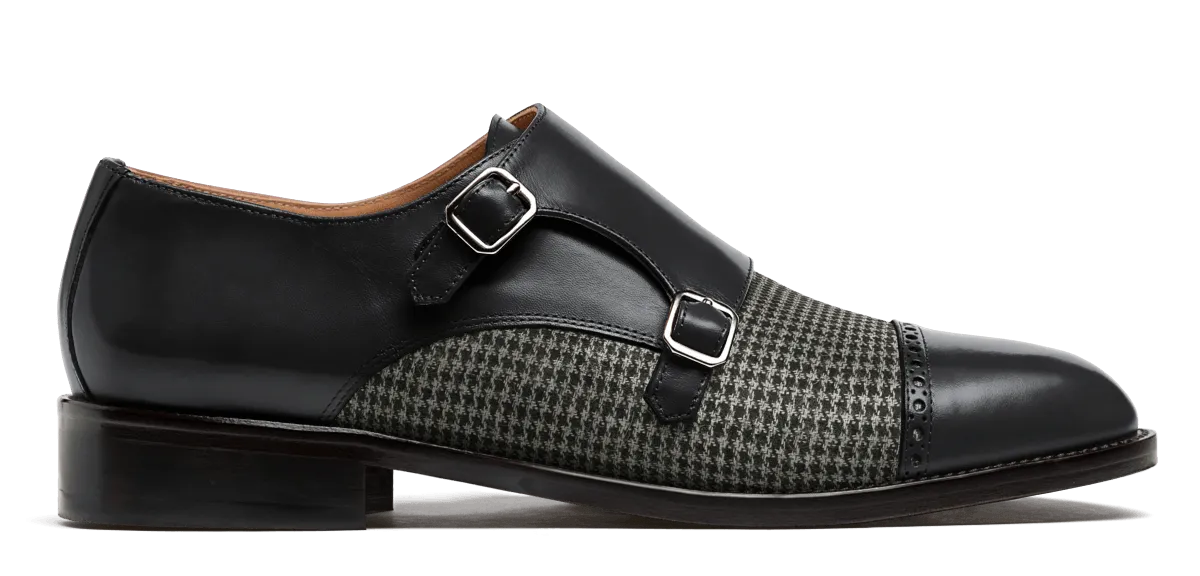  Zapatos Brogue en tweed y piel gris y negro