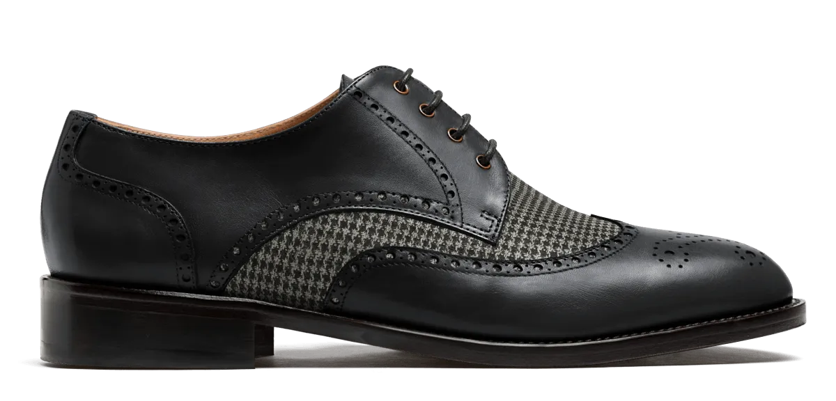  Zapatos full brogue en tweed y piel gris y negro