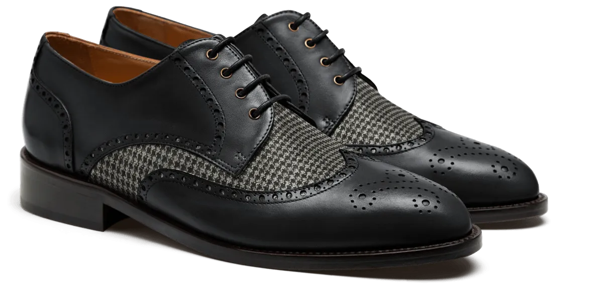  Zapatos full brogue en tweed y piel gris y negro