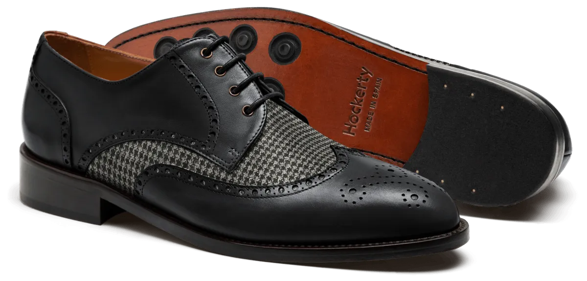  Zapatos full brogue en tweed y piel gris y negro